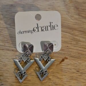 Charming Charlie Silver and Gray Geometric Earrings